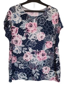 Tunika kimono z okrągłym dekoltem i pięknym różanym wzorem